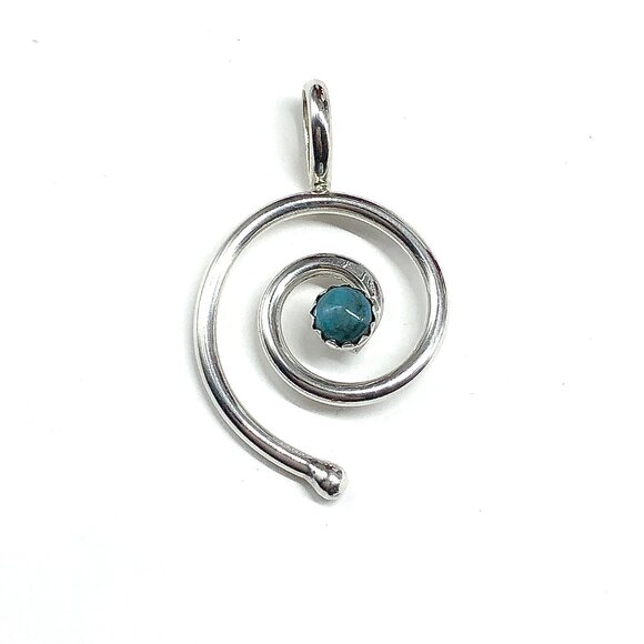Sterling Silver Pendant Spiral Design Sterling Silver Turquoise Stone Pendant - Picture 1 of 6